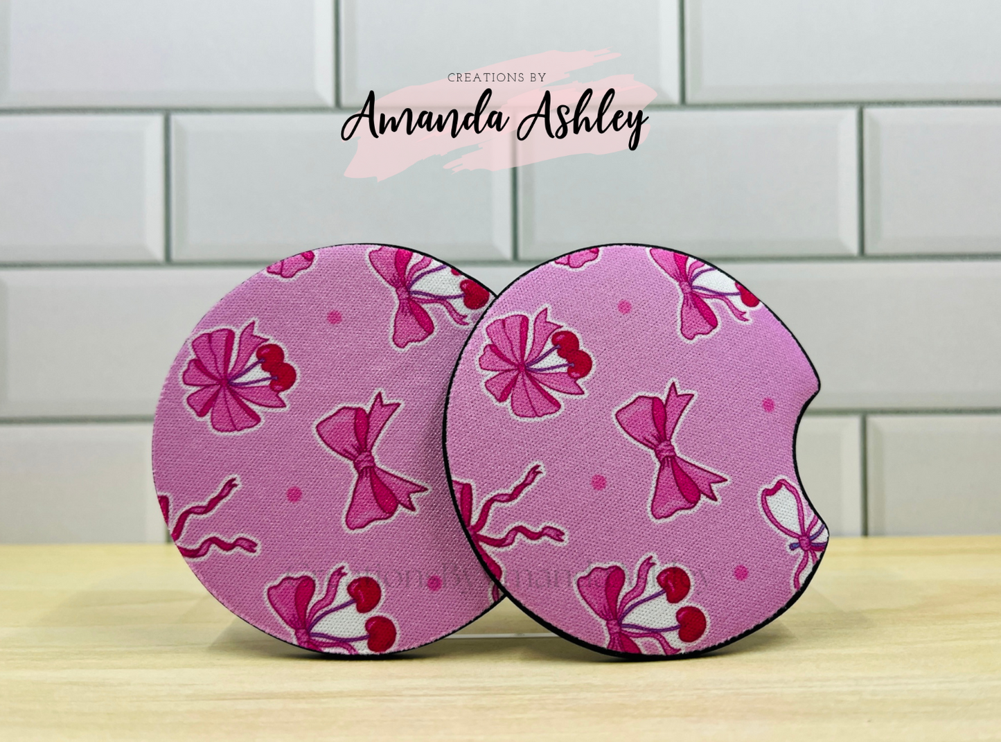 Bows and Cherries Car Coasters (Set of 2)