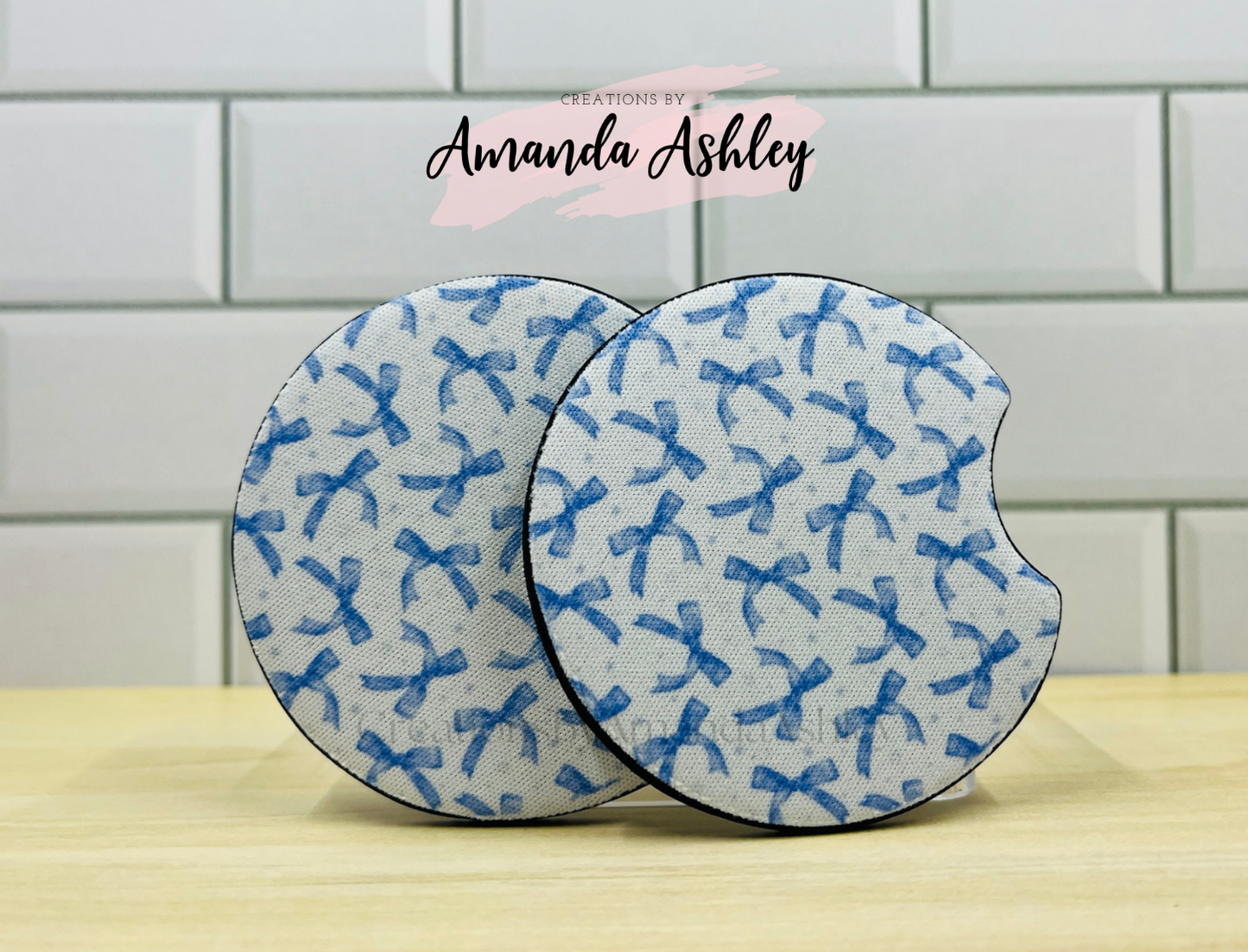 Blue Bows and Stars Car Coasters (Set of 2)