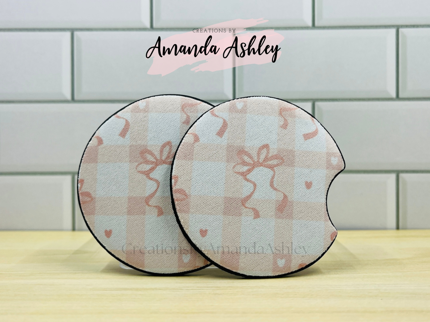 Plaid Bows and Hearts Car Coasters (Set of 2)