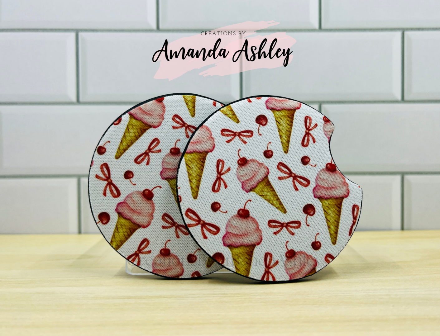 Ice Cream Cones Car Coasters (Set of 2)