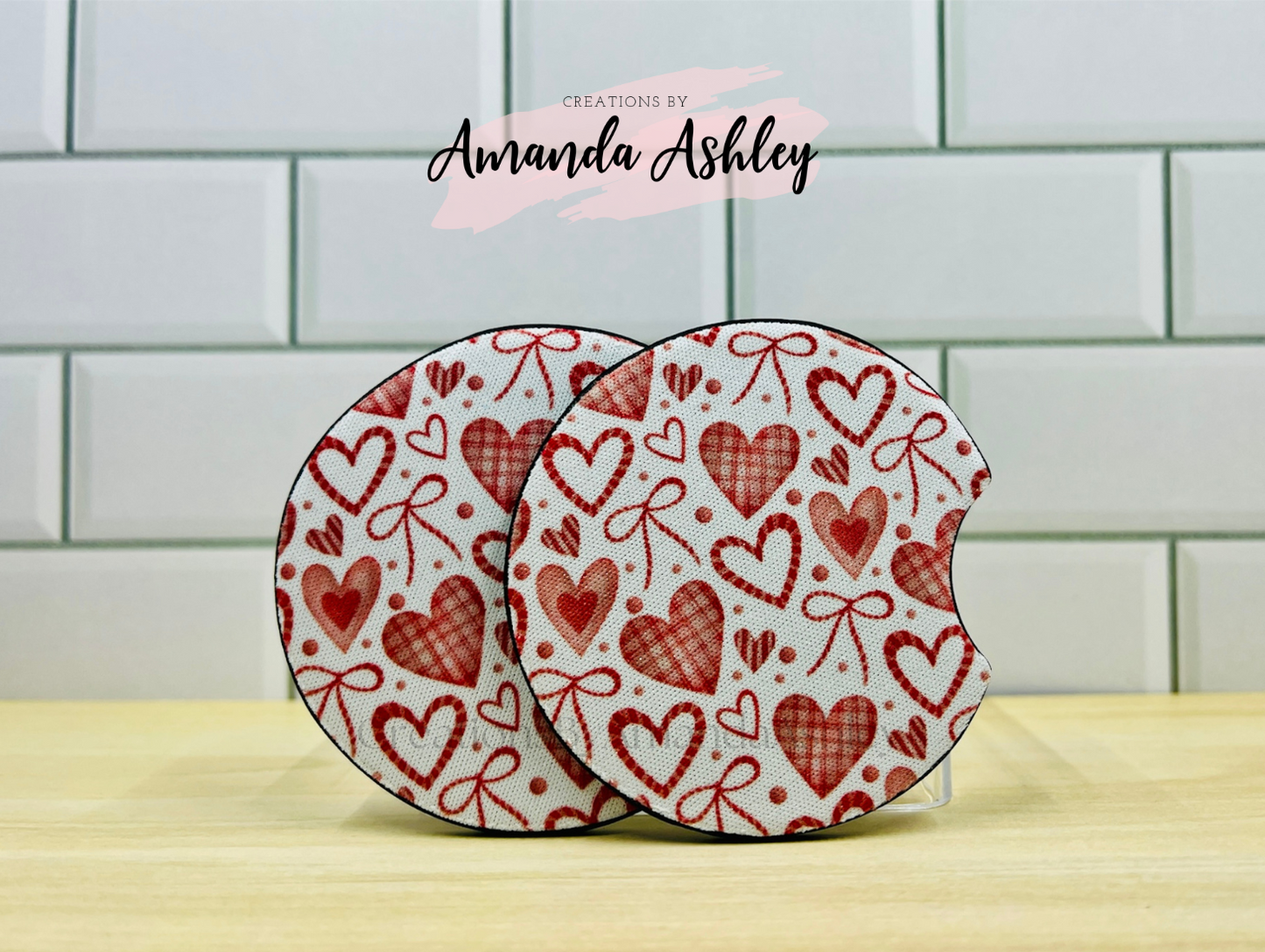 Red Hearts Car Coasters (Set of 2)