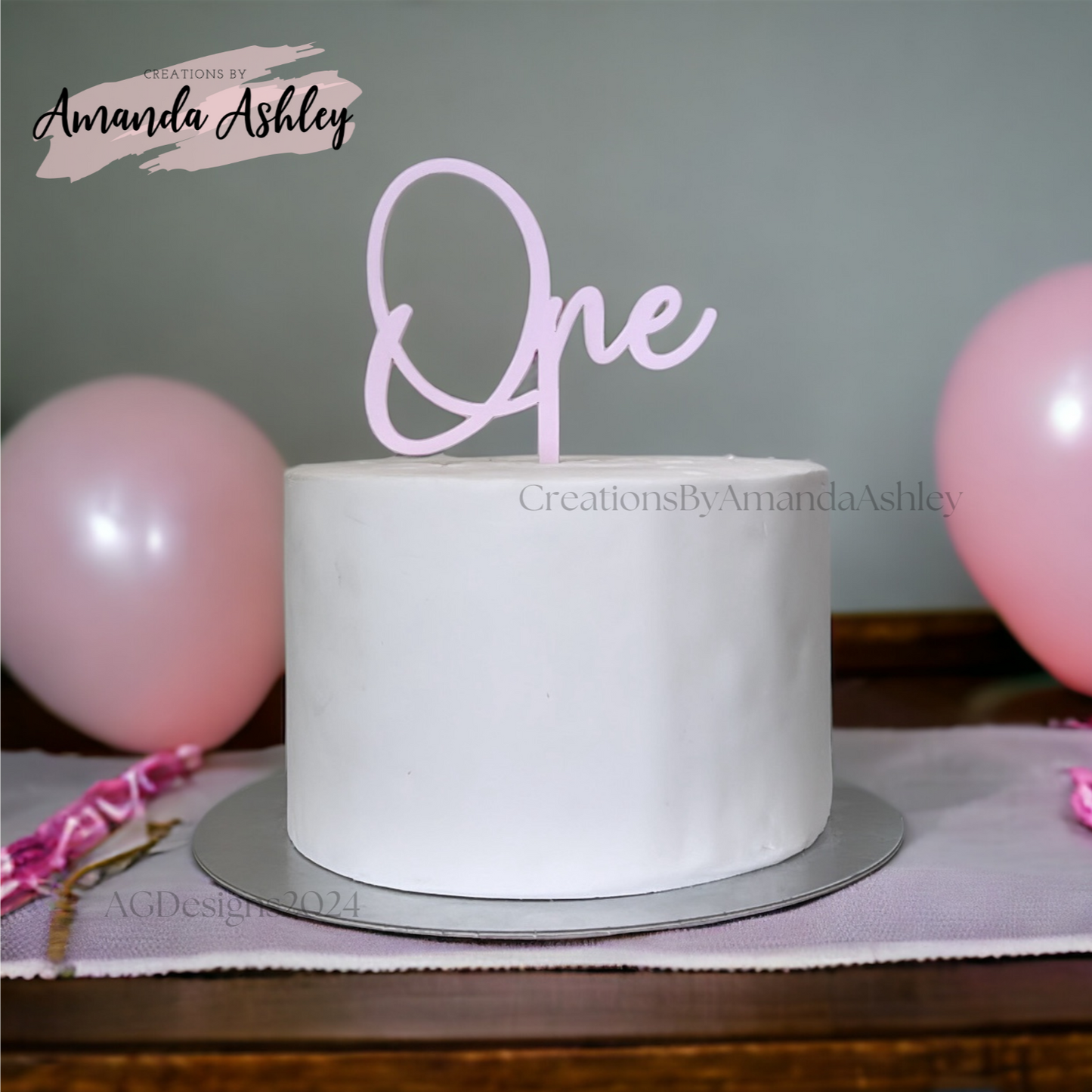 Pink Script Number Cake Topper