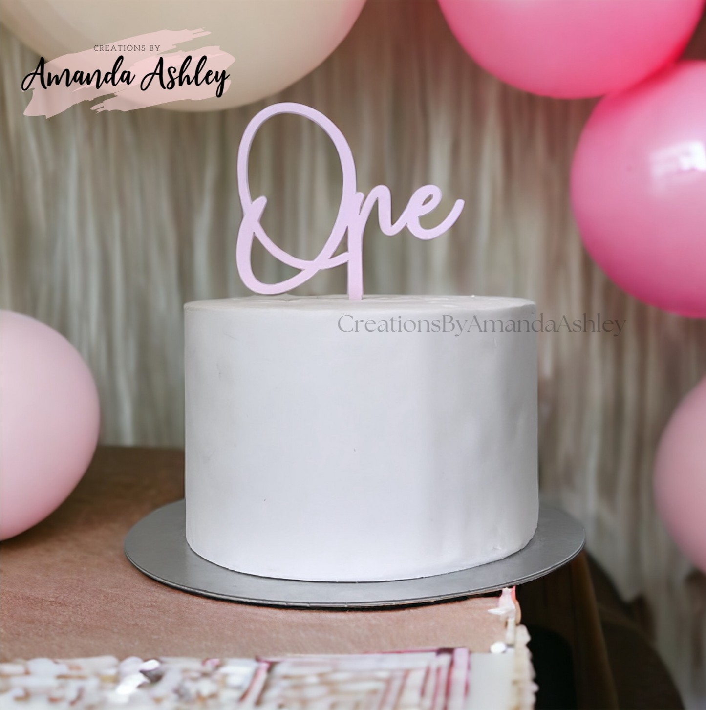 Pink Script Number Cake Topper