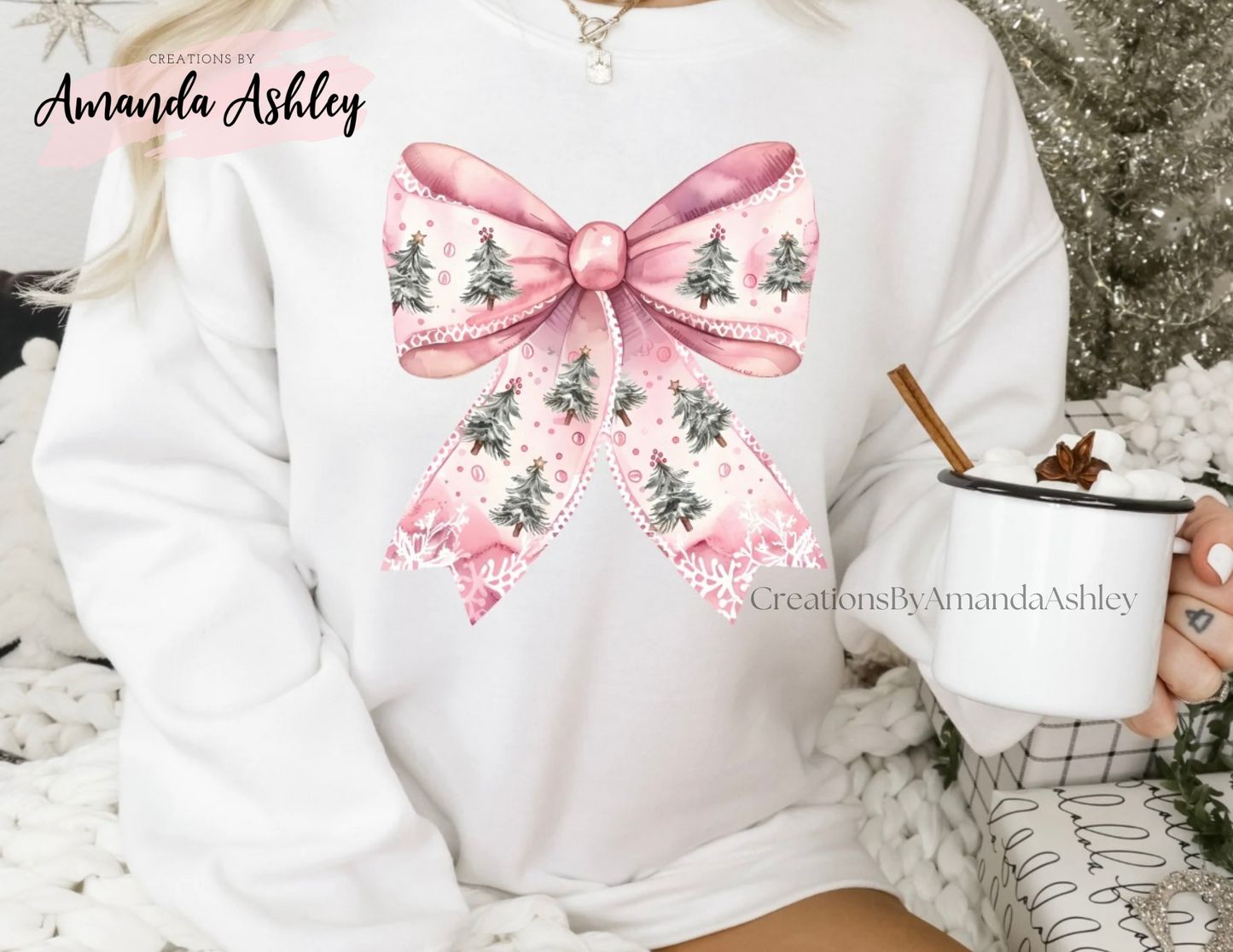 Pink Tree Bow Crewneck