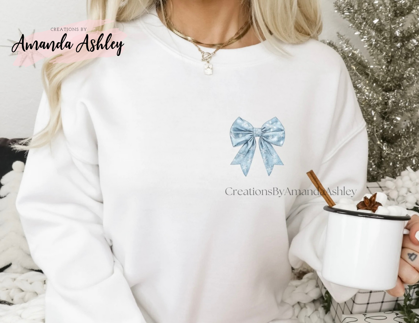 Blue Pocket Bow Crewneck