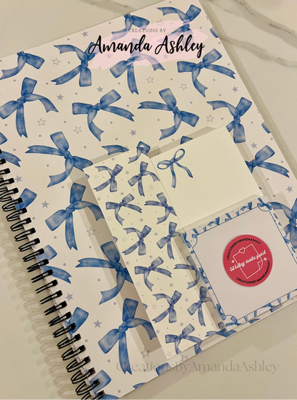 Blue Coquette Bow Stationary Set