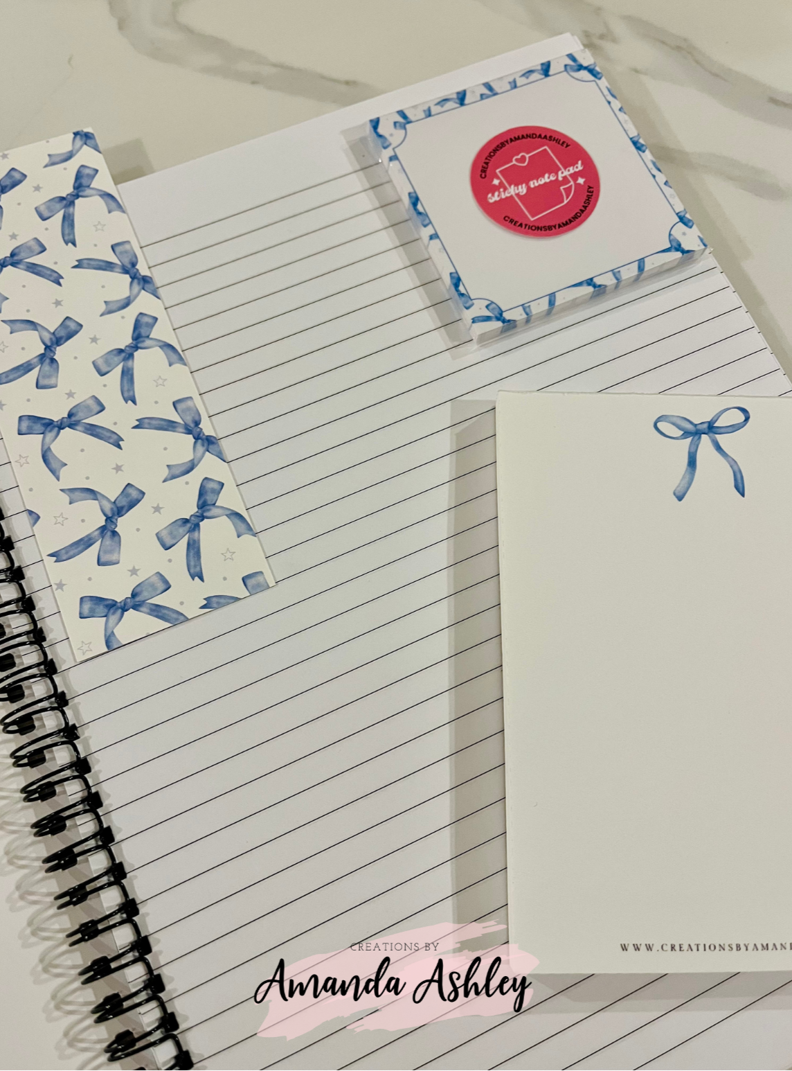 Blue Coquette Bow Stationary Set