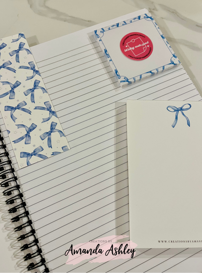 Blue Coquette Bow Stationary Set