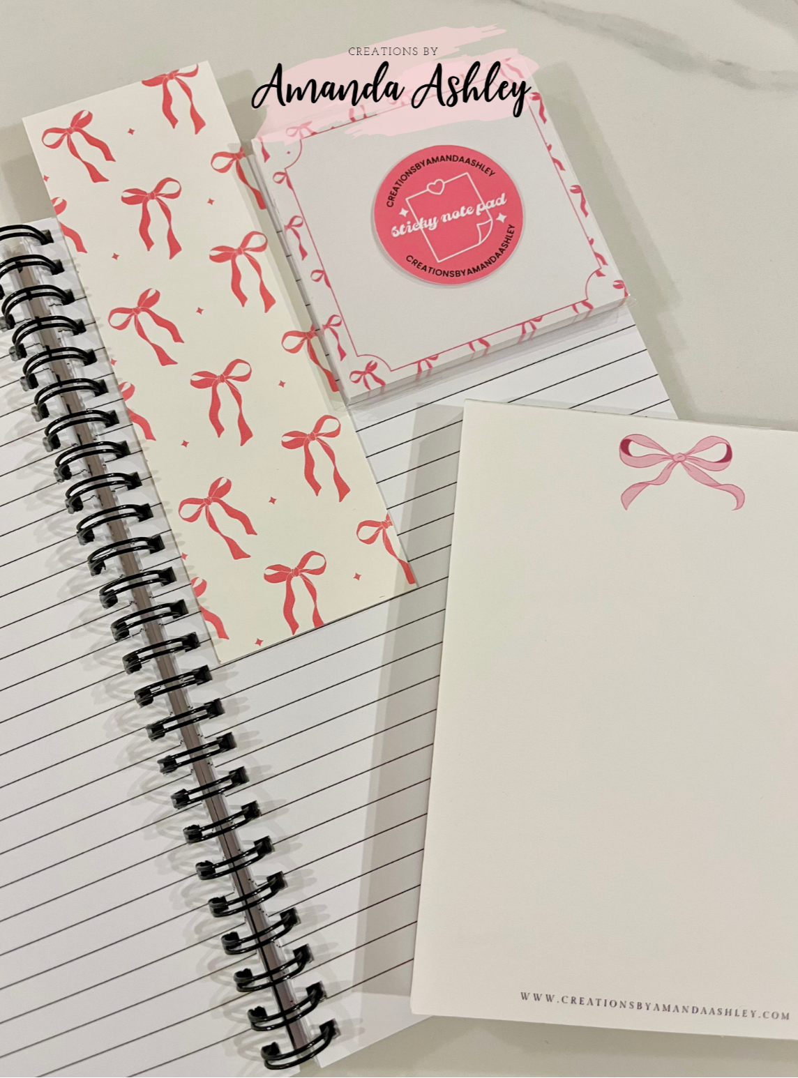 Pink Coquette Bow Stationary Set