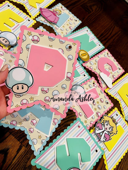 Princess Peach Birthday Banner