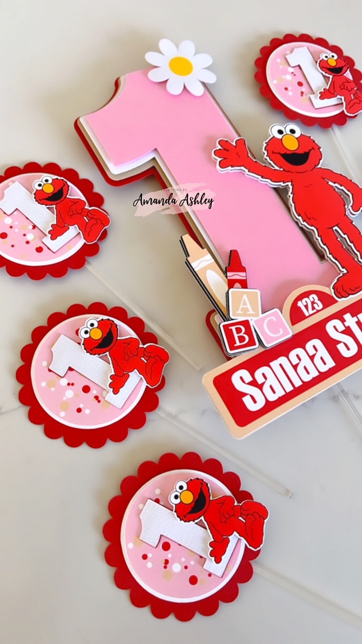 Pink Elmo Cupcake Toppers