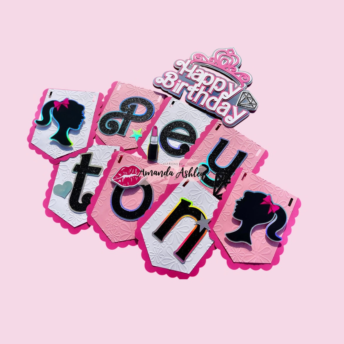 Pink Silhouette Doll Birthday Banner