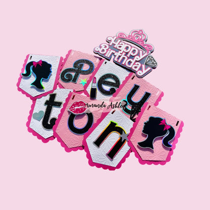 Pink Silhouette Doll Birthday Banner