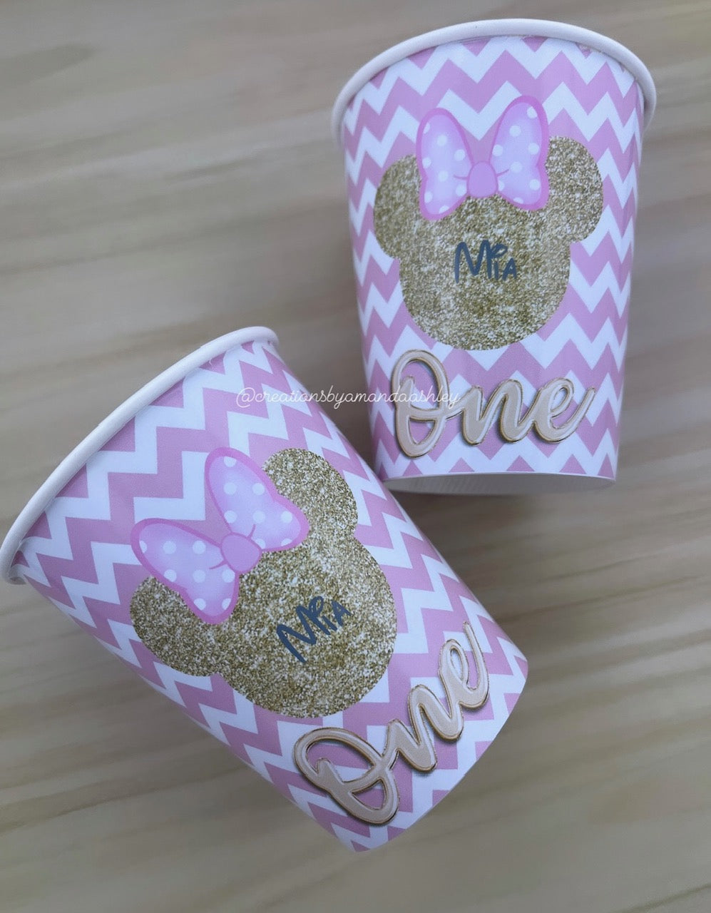 Minnie Mouse Pink Chevron Party Cups