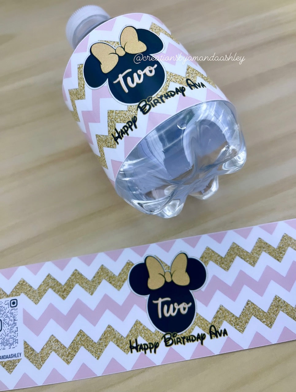 Minnie Mouse Black and Gold Waterbottle Labels