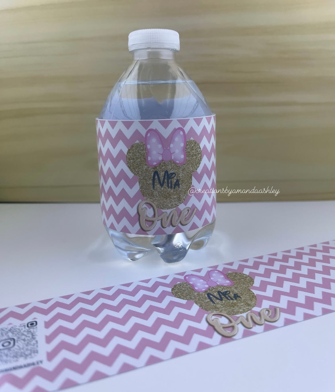 Minnie Mouse Pink Chevron Waterbottle Labels