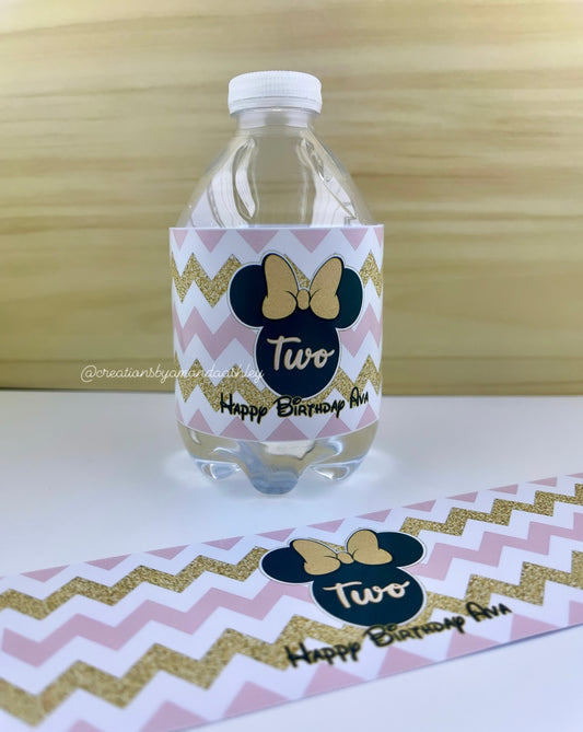 Minnie Mouse Black and Gold Waterbottle Labels