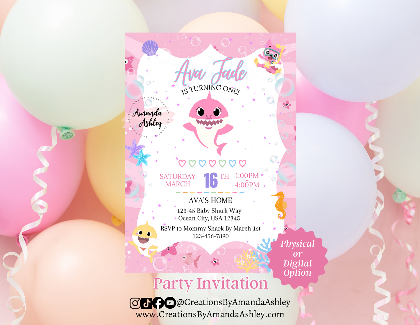 Baby Shark Party Invitation Physical OR Digital Option