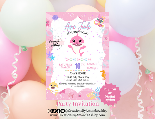 Baby Shark Party Invitation Physical OR Digital Option