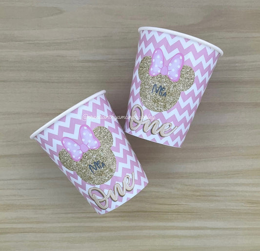 Minnie Mouse Pink Chevron Party Cups