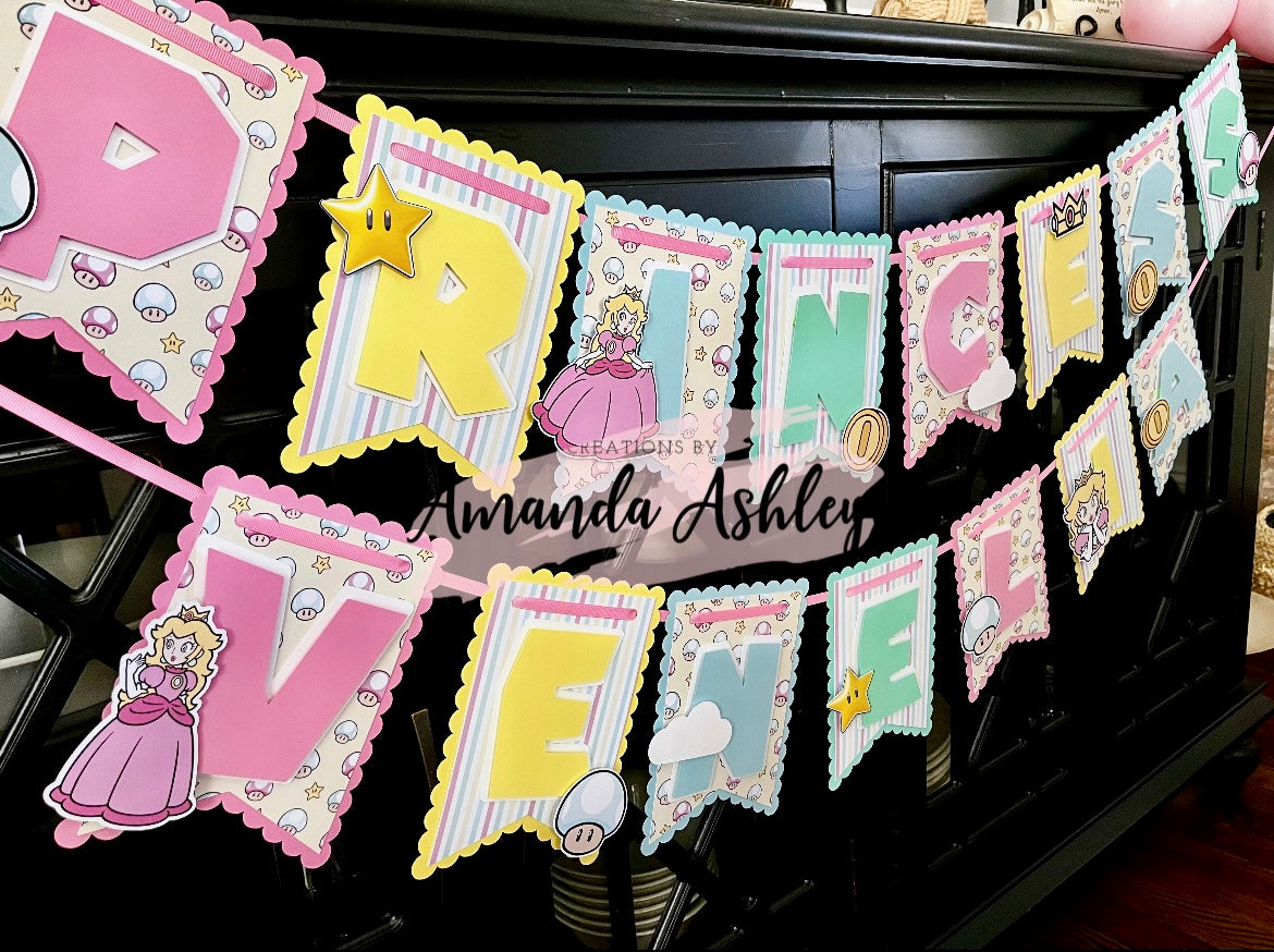 Princess Peach Birthday Banner