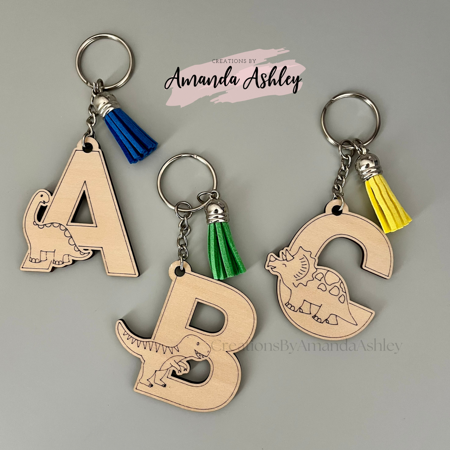 Dinosaur Initial Keychain