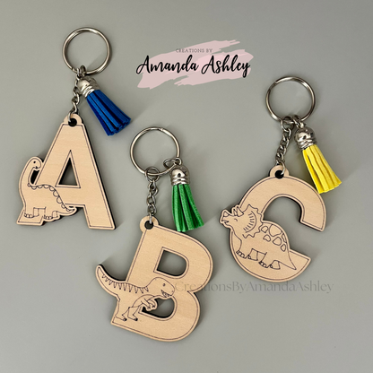 Dinosaur Initial Keychain