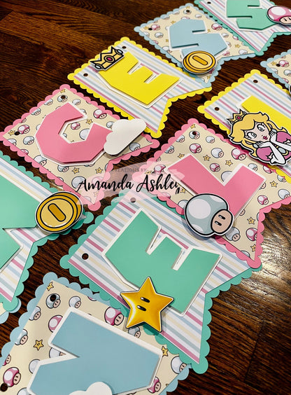 Princess Peach Birthday Banner
