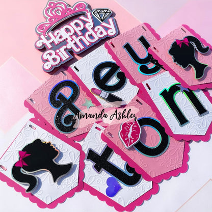 Pink Silhouette Doll Birthday Banner