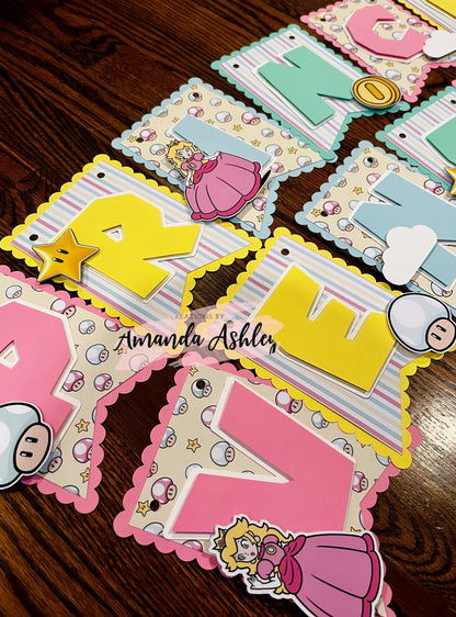 Princess Peach Birthday Banner