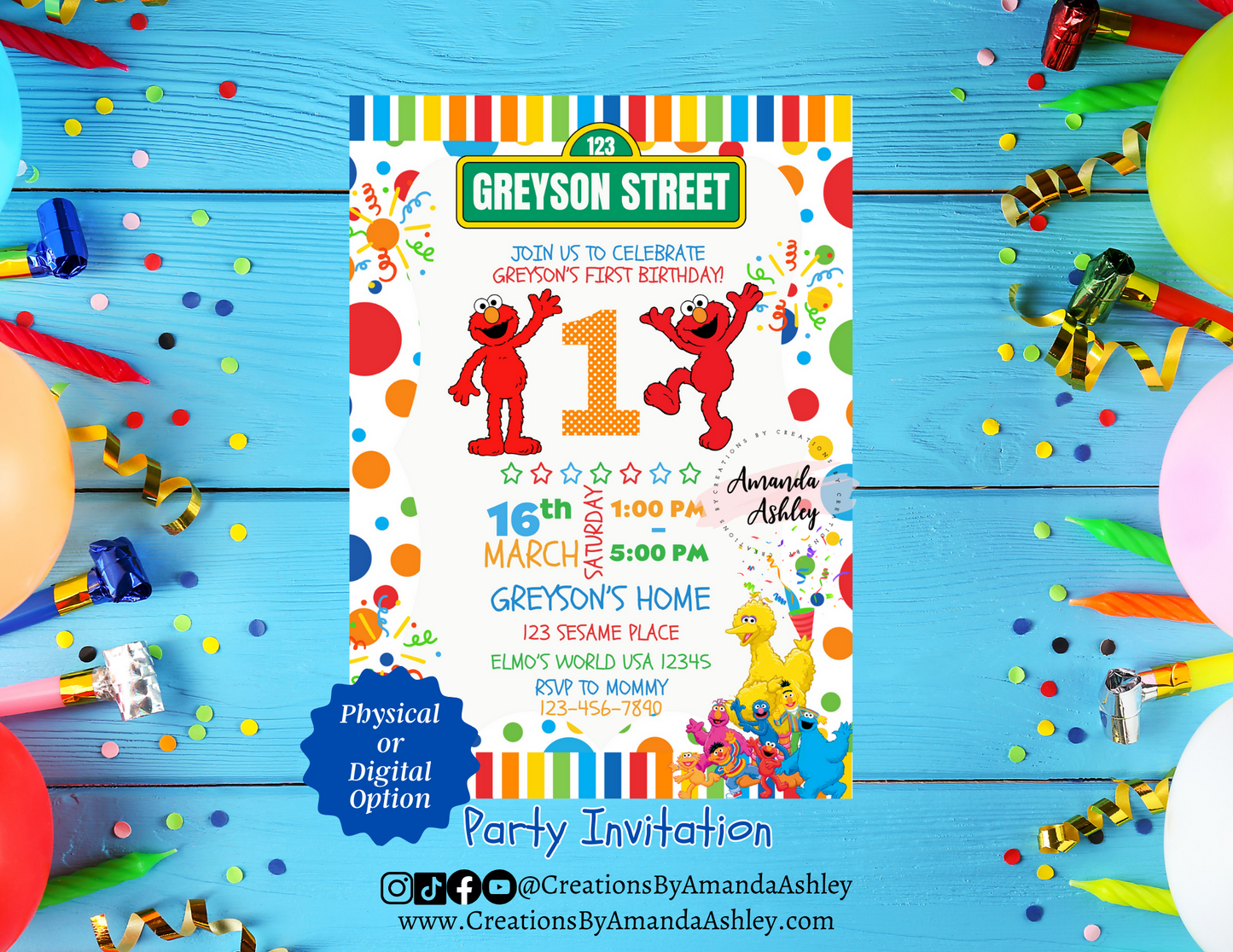 Elmo Party Invitation Physical OR Digital Option