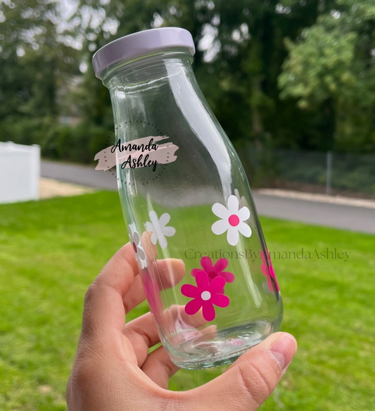 Daisy Glass Milk Bottle - Hot Pink