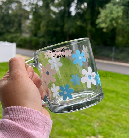 Daisy Glass Mug - Light Blue