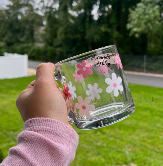 Daisy Glass Mug - Light Pink