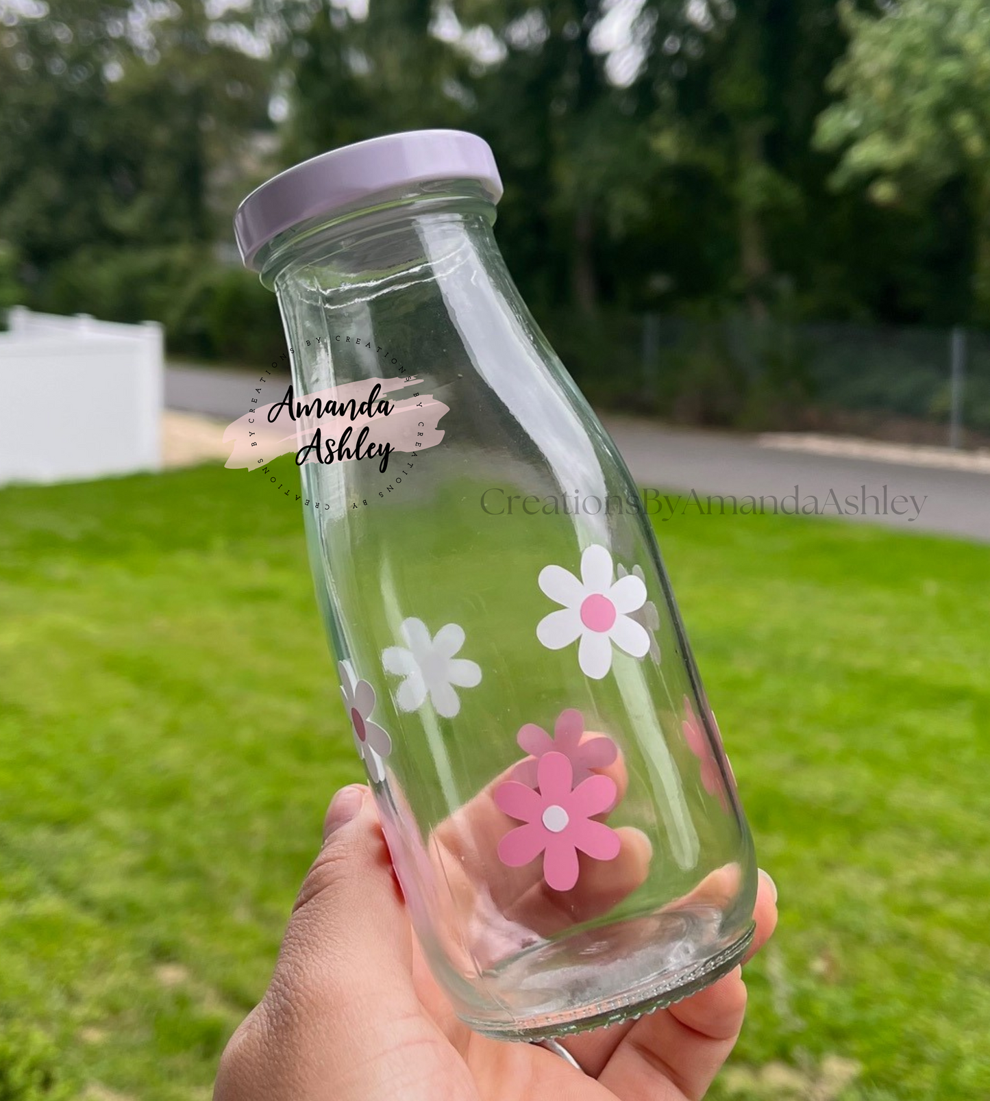 Daisy Glass Milk Bottle - Light Pink