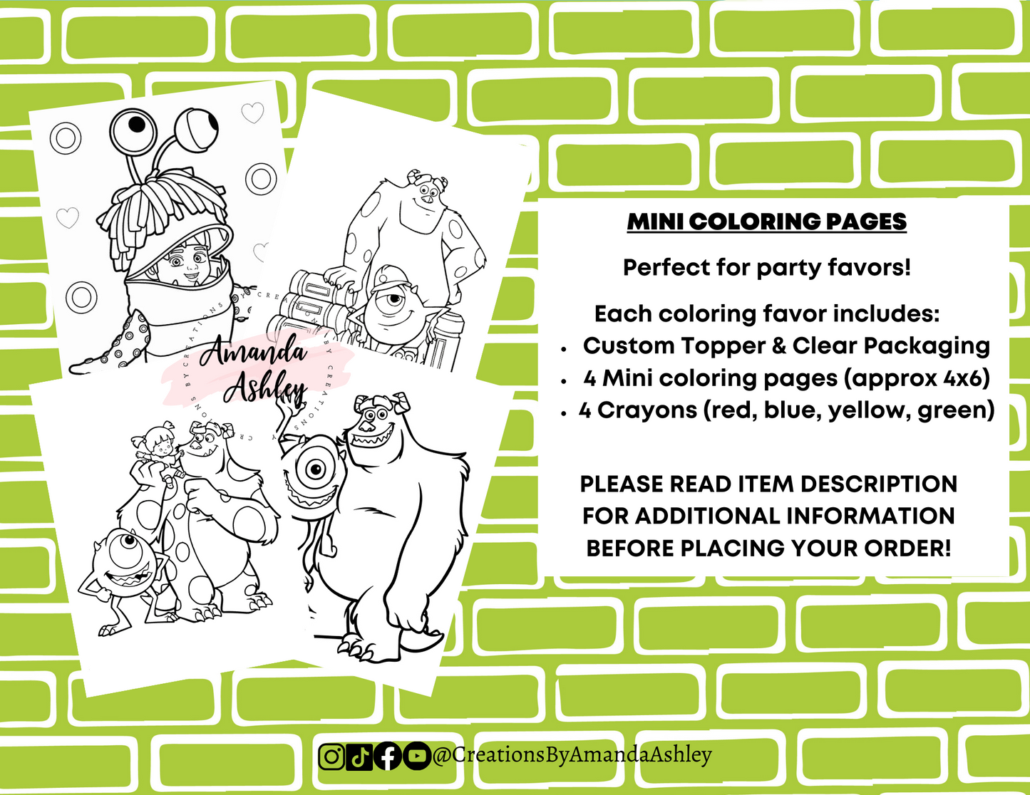 Monsters Inc Mike & Sully Coloring Favors