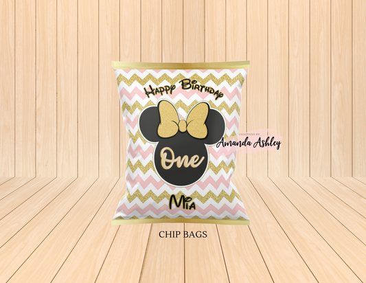 Minnie Mouse Chip Bags Black/Gold