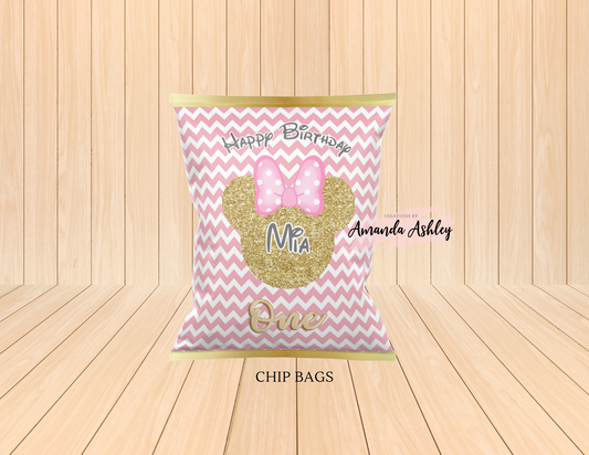 Minnie Mouse Chip Bags Pink/Gold