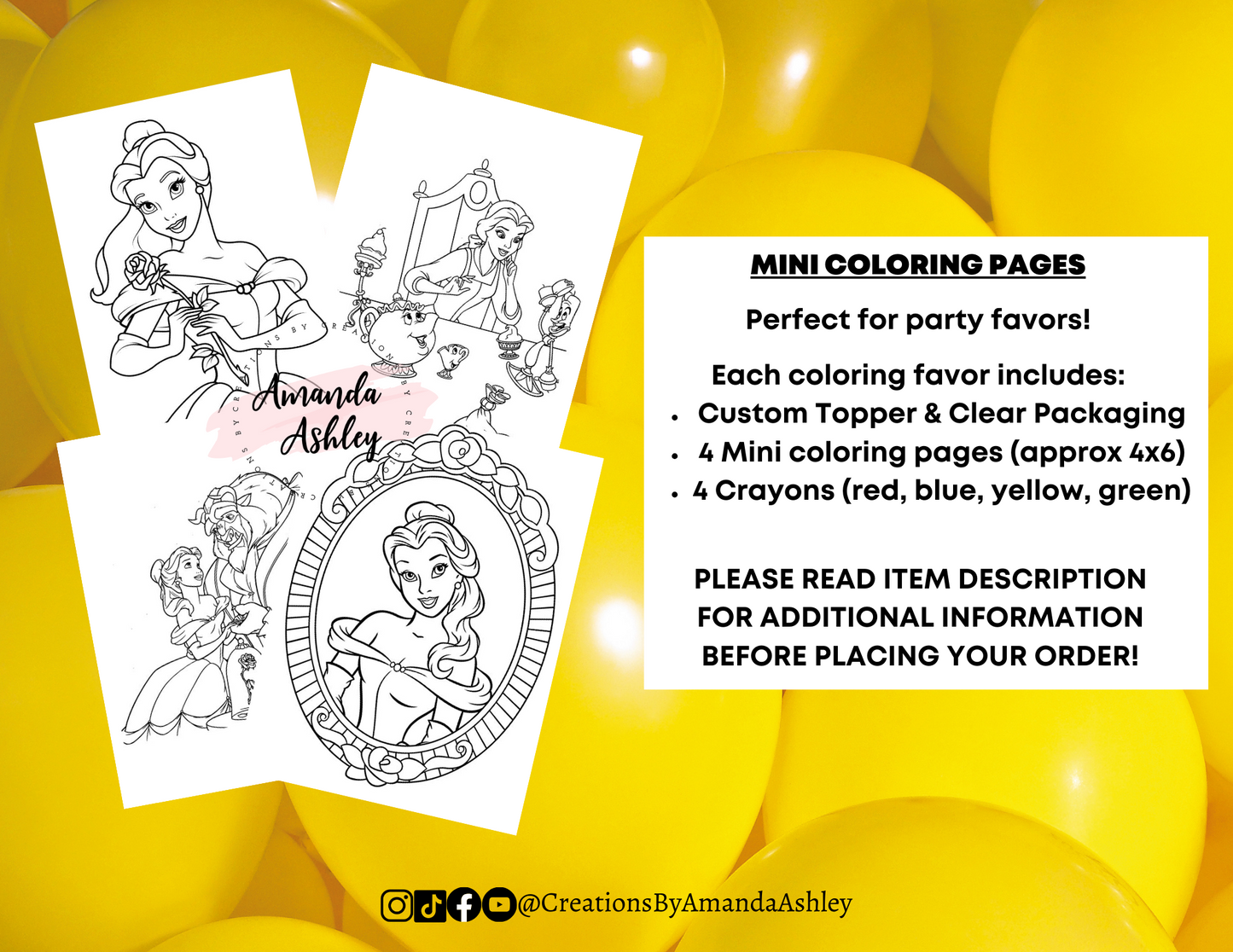 Princess Belle Coloring Favors