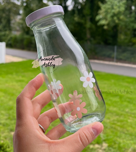 Daisy Glass Milk Bottle - Peach