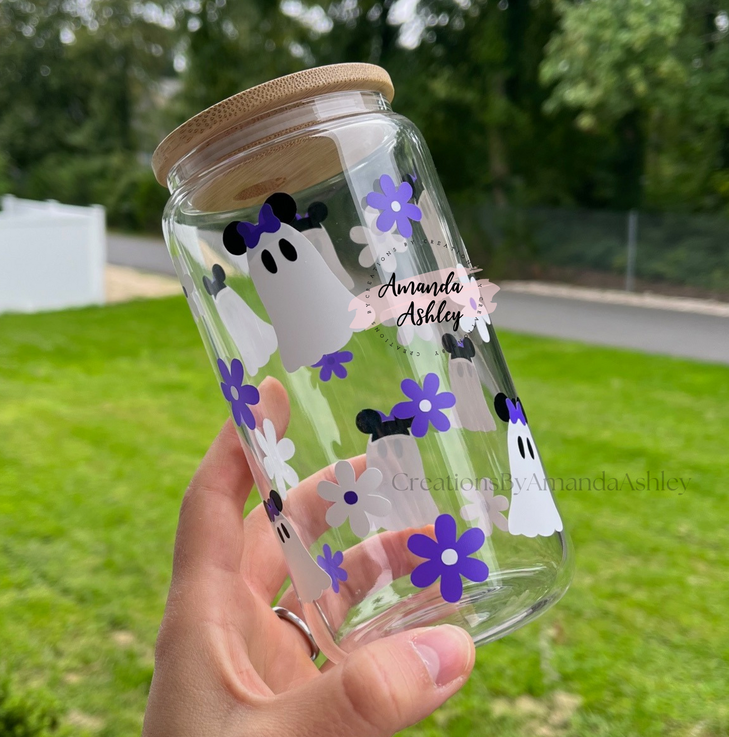 Minnie Daisy Ghost Glass Can